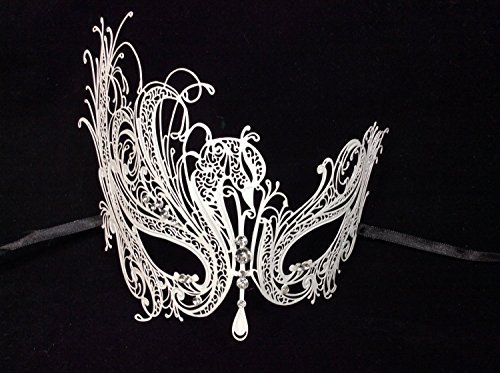 Luxury White Swan Masquerade Mask Venetian Design Masks Silver Colored Perfect for Mardi Gras Party Halloween Ball Prom by Unknown
