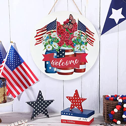 4Th Of July Wreath For Front Door, Welcome Patriotic Wreaths Door Hanger Decor Memorial Day 4Th Of July Decorations For Wall Window Farmhouse Party #TOP4