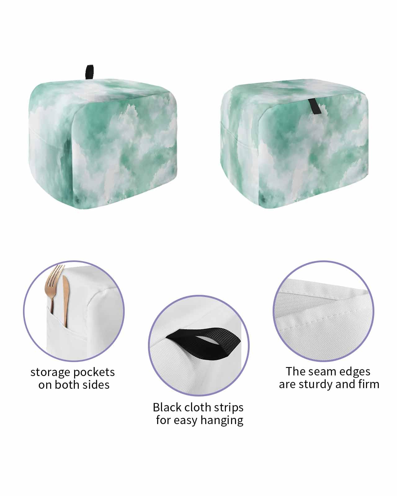 Green Sky Cloud Toaster Cover 2 Slice, Natural Landscape Scenery Ombre Dustproof Bread Machine Oven Cover with Storage Pockets, Fits Most Kitchen Toasters Protector