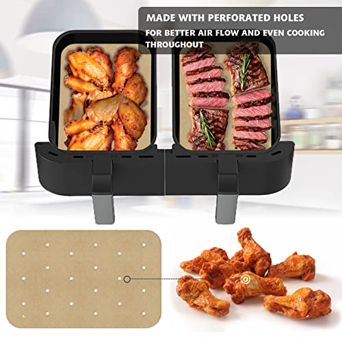 Image of WMKGG Rectangular Air Fryer Parchment Paper, 100 PCS Air Fryer Liners | Disposable Perforated Parchment with 2 Grilling Mat for Ninja DZ201 Foodi 6-in-1 8-qt. 2-Basket
