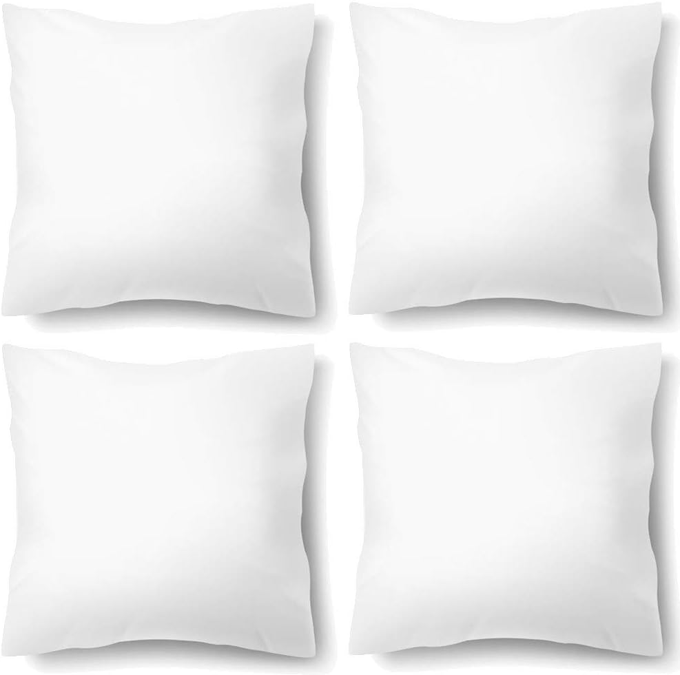 HIPPIH 18 x 18 Pillow Inserts Set of 4, Hypoallergenic Decorative Square Pillow Form Insert with Zips, White