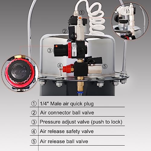 Image of YSTOOL Brake Bleeder Kit Pneumatic Pressure Clutch Fluid Bleeding Tool Set | 5L Air Power Pressurized Oil Change Bleeder Machine, 11 Packs Master Cylinder Adatpers, 1L Waste Oil Collection Bottle