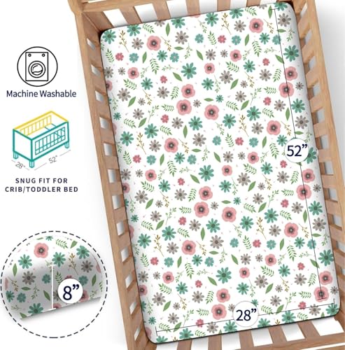 Image of 4 Pack Small Floral Pattern Baby Crib Sheets for Boys and Girls, Soft Breathable Microfiber Crib Sheet, 28 X 52 in Fitted Crib Sheets for Toddler Bed Mattress & Standard Baby Crib