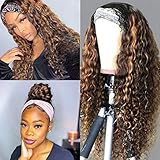 Highlights Headband Wig Human Hair Curly None Lace Front Wigs Deep Wave Natural Human Hair Wig...