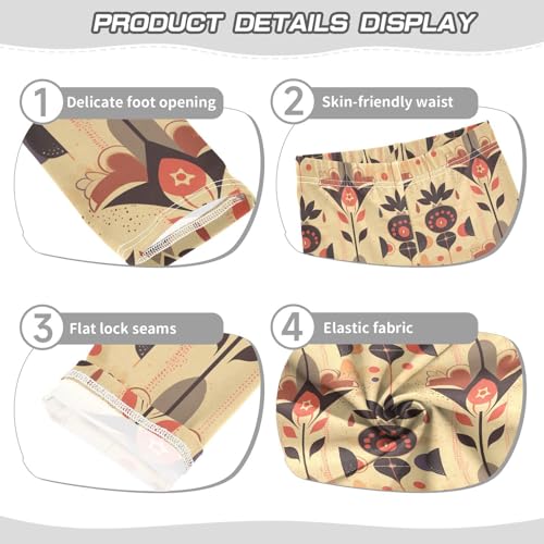 KLL Floral Beige Scandinavian Toddler Baby Girl Active Leggings Stretch Full Length Pants Sports3