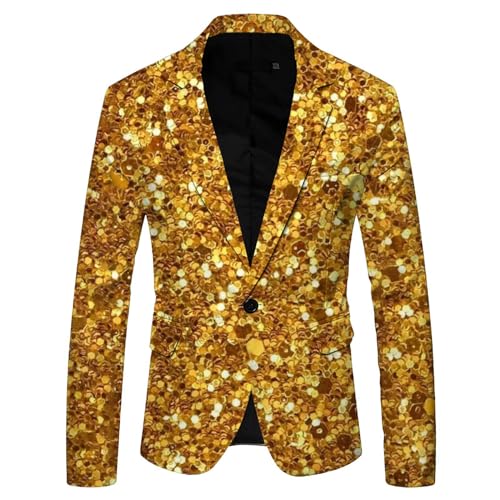 Duohropke Chaqueta de traje con purpurina para hombre, chaqueta de traje, chaqueta deportiva con purpurina, traje de lentejuelas, corte ajustado, disfraz de brillo, blazer de esmoquin, dorado, 3XL