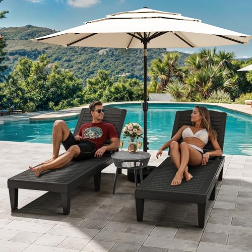 YITAHOME Outdoor Chaise Lounge Chair, Plastic Pool Chaise Lounge with 5-Position Backrest, Easy Assembly & Waterproof for Patio & Poolside, Set of 2, Black