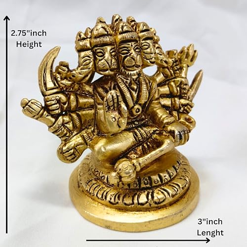 Estatua de Bronce Panchmukhi Hanuman 2.75 pulgadas miniatura 2