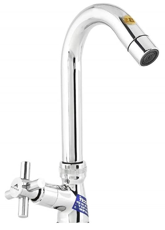 ACHOR ABF01 Table Deck-Mounted Swan Neck Brass Tap for Basin, Kitchen Sink, Bathroom Basin with Foam Flow, Table Top Brass Washbasin Taps for Home/Office with Wall Flange and Teflon Tape (Corsa)