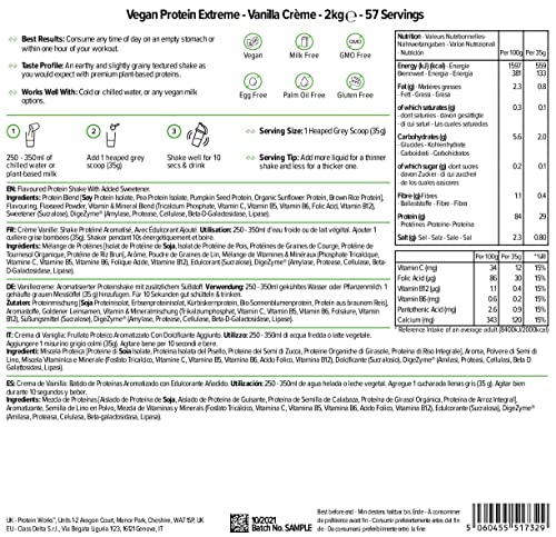 THE PROTEIN WORKS - Protéine Végane Extrême | Mélange de vitamines ajouté | Qualité première | Shake de protéines végétales | 57 Servings | Crème Vanillée | 2kg – Image 7