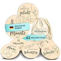 AMARI ® Meilensteinkarten Baby aus Holz (42 Stück) - Baby Geschenk zur Geburt - Babyparty Deko, Babygeschenk Junge Mädchen, Babygeschenke, Geschenk Geburt Neugeborene Babyshower