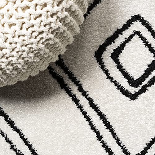 Image of JONATHAN Y Deia Moroccan Style Diamond Shag White /Gray Runner Rug, 2x8, Bohemian, Contemporary, Easy-Cleaning for Living Room, Bedroom, Kitchen, Pet Friendly, Non-Shedding (MOH401A-28)
