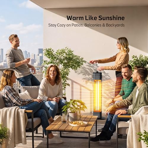 Image of Outdoor Electric Patio Heater, 34-inch 1500W Infrared Tower Heater with Instant Heating, Tip-Over & Overheat Protection, IPX5 Waterproof Space Heater for Patio Garage Workshop Indoor & Outdoor Use