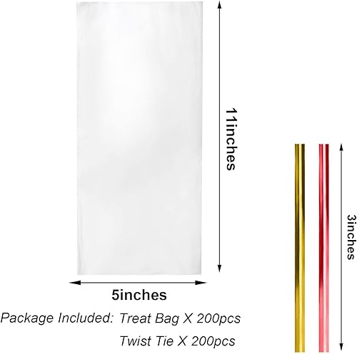 Miniatura 60 de Morepack Bolsas de celofán para golosinas, 200 bolsas transparentes de 3 x 5 pulgadas con lazos giratorios