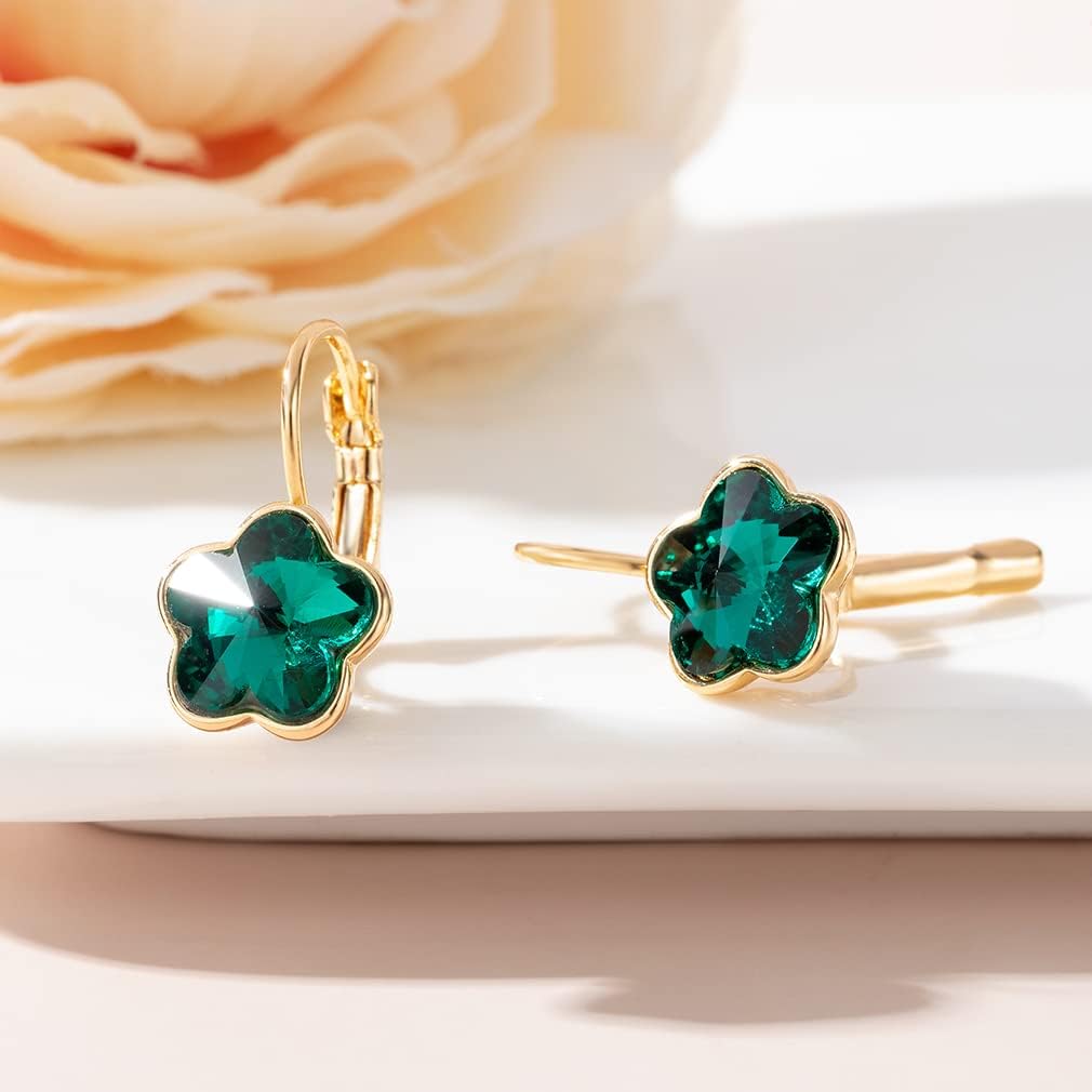 Austrian Crystal Flower Leverback Drop Earrings for Women 14K Rose Gold Plated Hypoallergenic Jewelry - Image 5