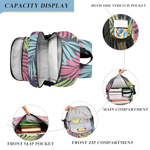 senya Neon Tropical Palm Leaves Backpack Water-Resistant Bag Lightweight Bookbags with Reflective Strip3