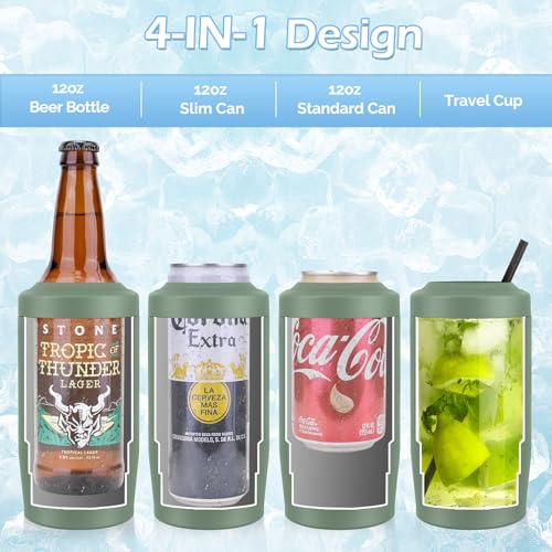 Image of Morefeel 4-in-1 Insulated Can Cooler for 12 oz Cans & Bottles | 304 Stainless Steel Can Holder Fits 12 Oz Slim Cans, Standard Cans, Beer Bottles & Works as A Open Cup; Dishwasher Safe