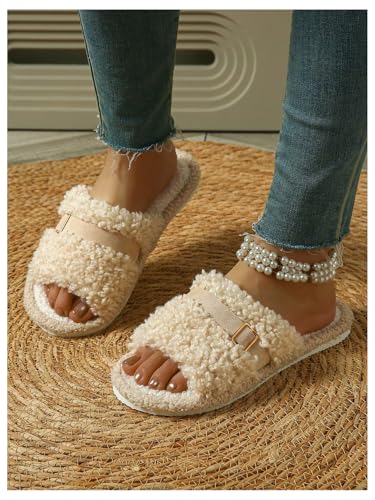 Women's Furry Fuzzy Slippers Buckle Open Toe House Shoes Bedroom4
