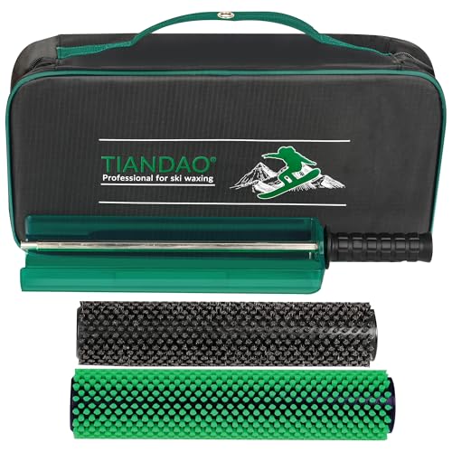 TIANDAO Ski Snowboard Roto Brush Kit with Quick-Change Axle 2 Professional Brushes: Horsehair Nylon for Waxing (290mm Length)