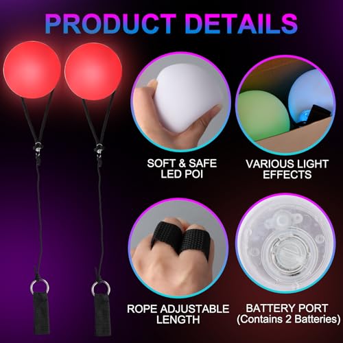 Focenat 2 Stück Jonglierbälle Leuchtend,Leuchtball,LED Poi Bälle,Leuchtendes Spielzeug,Leuchtbälle für Kinder,Leucht Ball mit Regenbogen Farben und Strobe-Effek,für Fitness,Tanz,Kinderspielzeug