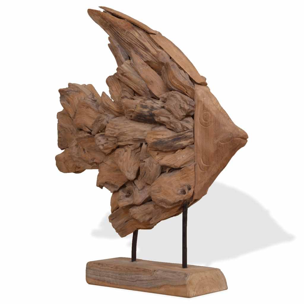 Fisch-Skulptur aus Teakholz - Handgefertigte Holzfigur als Maritime Wohndeko - Standfigur 40x12x57 cm für Wohnzimmer