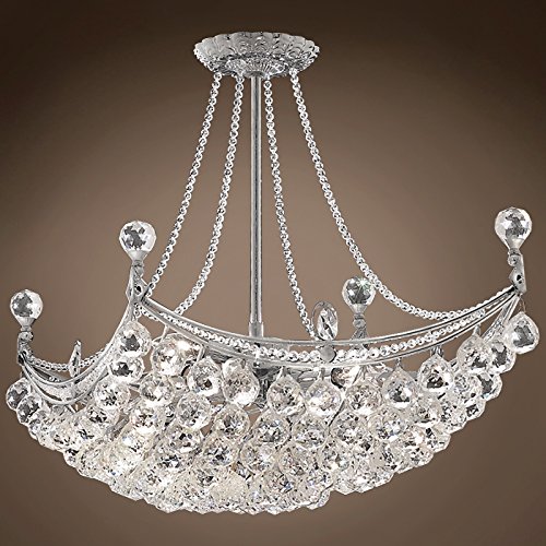 4 & 6 Corner Design 8 Light 28" Chrome Chandelier with Clear Swarovski Crystals