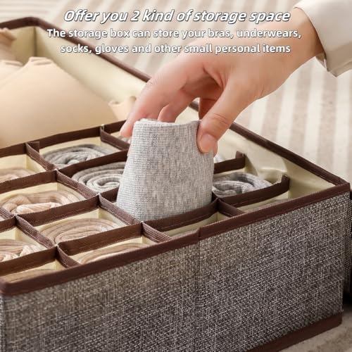 Underwear-Sock-Tie-Storage-Organizer-with-Lid-Foldable-Closet-Drawer-Organizer-116-Cells-Drawer-Fabric-Foldable-Cabinet-Closet-Storage-Boxe-Grey