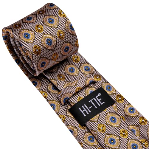 Image of Hi-Tie Mens 70inches Tie Set Extra Long Necktie for Men Cufflinks Handkerchief Big Tall Men Business Wedding