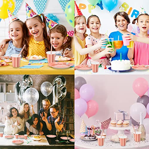 168Pcs Happy Birthday Party Tableware Set, Rose Gold Birthday Disposable Tableware Paper Cups Paper Plates Napkins Straws Set For Kids Birthday Girls Ladies Birthday Party #TOP6