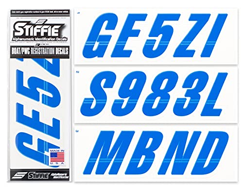 Image of STIFFIE Techtron Blue /White 3 inch Boat & PWC Registration Decals • Numbers Letters Stickers