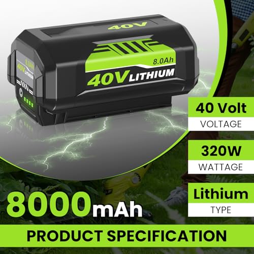 Image of 8.0Ah 40 Volt Replacement for Ryobi 40V Battery(Multi-1PACK) | Compatible with Ryobi 40 Volt Battery Leaf Blower, Leaf Vacuum, Weed Wacker, Blower, Cordless Snow Shovel, Snow Blower