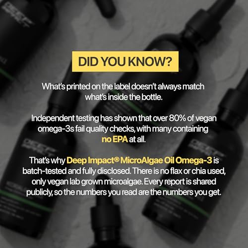 Image of Deep Impact Microalgae Omega 3 Oil |Supplement | 600mg DHA + EPA per Serve | Vegan |Omega 3 from Algae | Zero Capsules, No Fishy Taste | Orange Flavoured | Liquid form| For Eye, skin & joints | No Burps
