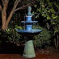 Glitzhome Outdoor Fountain 3 Tier Waterfalls, 45.25" H Ceramic Water Fountain with Pump & LED Light Oversized Indoor Outdoor Floor-Standing Fountain Garden for Patio Backyard Deck Lawn, Turquoise