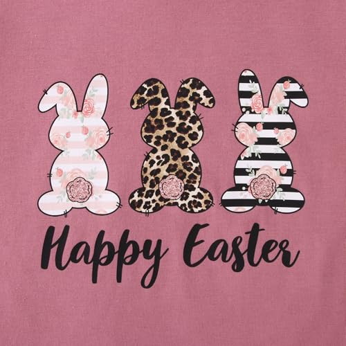 Image of MODNTOGA Girls Happy Easter Shirt Big Kids Easter Outfit Leopard Bunny Graphic T-Shirt Cute Rabbit Print Short Sleeve Tee Top (Pink, 8-9 Years)