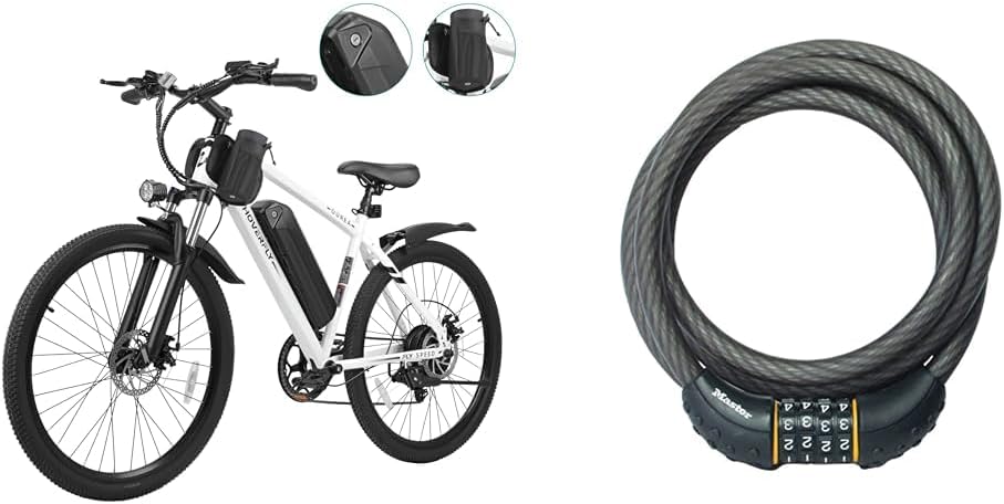 HOVERFLY OUREA 26" 750W Electric Mountain Bike & Master Lock 8122D Combination Cable Lock for Bicycles, ATVs, Grills, Lawn Mowers