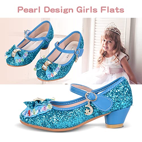 BESSIVIC Girls Dress Shoes Mary Jane Low Heel Wedding Party Glitter Princess Flower Shoes4