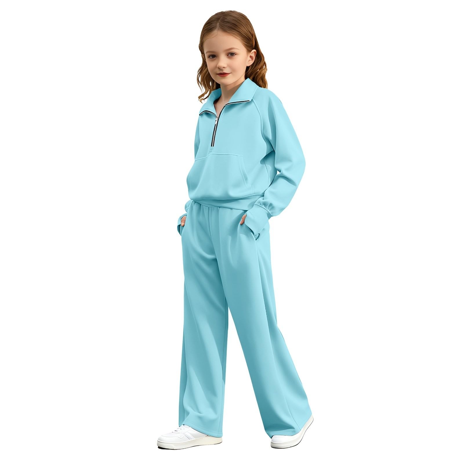 Conjunto de chándal con capucha y media cremallera para niñas