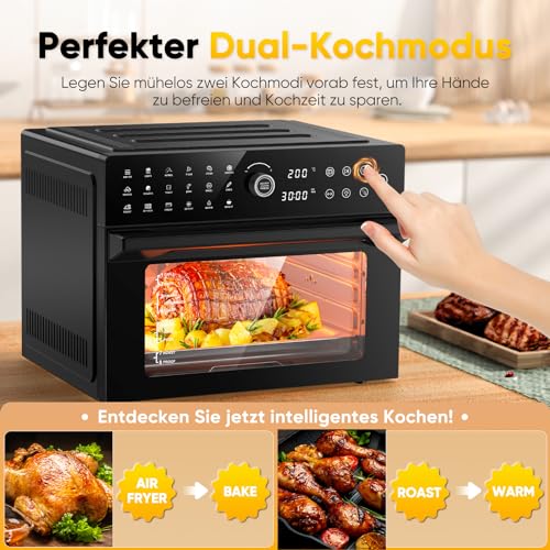 30L Heißluftfritteuse XXL Minibackofen mit LED-Touchscreen, Minibackofen mit Umluft mit 20 Programmen und Zwei Kochmodi, 1800W Heissluftfritteuse Air Fryer Oven ohne Öl, 8h Timer, Rezeptbuch,7 Anhänge – Bild 6