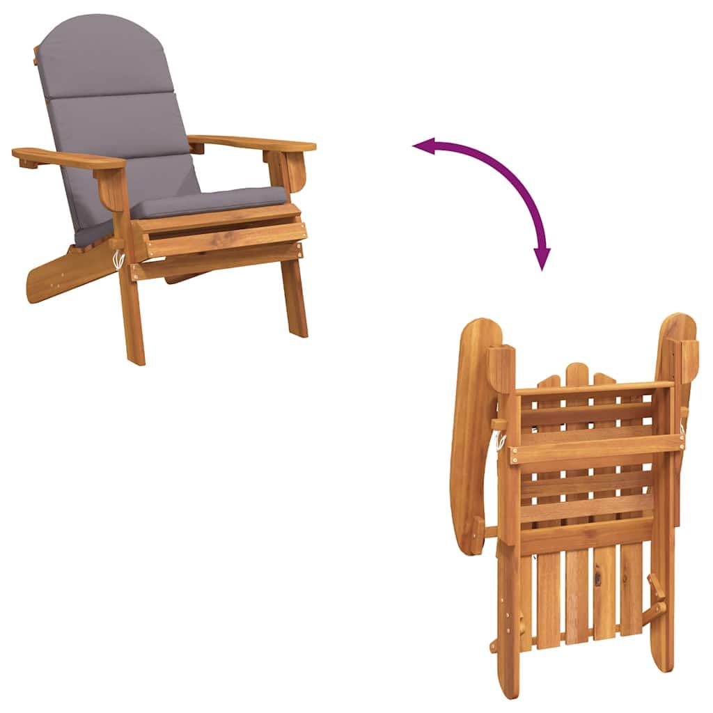 vidaXL Chaise de Jardin Adirondack avec Coussins, Fauteuil Pliable avec Dossier, Siège avec Accoudoirs, Chaise Longue de Terrasse Patio, Bois Massif d'Acacia