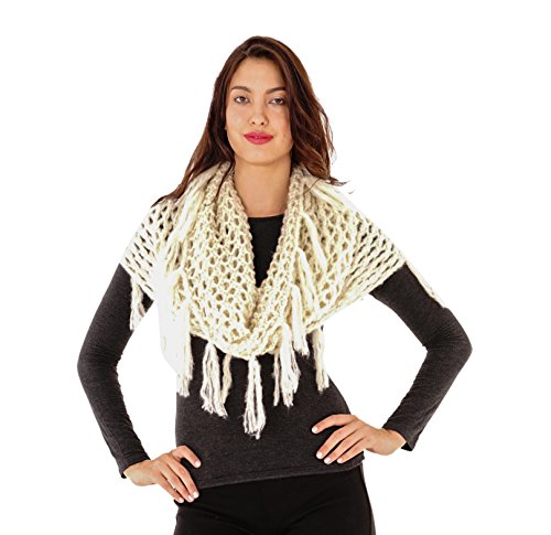 Shu-Shi Womens Infinity Scarf Thick Knit Winter Scarf Shawl with Fringe