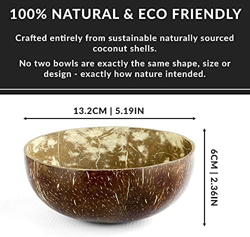 Coconut Bowls - Pack of 2 | 100% Natural, Eco Friendly & Sustainable | Set of 2 Bowls & 2 Spoons | Lightweight, Durable & Easy Clean | M&W