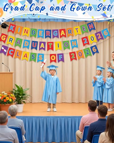 Image of Xuhal 6 Set Preschool Graduation Cap and Gown Set Kindergarten Grad Gowns Children Graduation Cap with 2026 Grad Tassel