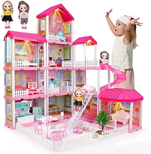 3D Craft Dollhouse Dreamhouse Building Toys Figure Furniture, DIY House, Movable Slides, Pets & Dolls, DIY Party Play Doll House, Gift (11 Rooms)