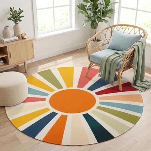 Tapete Boho redondo de 4 pies lavable a máquina miniatura 2