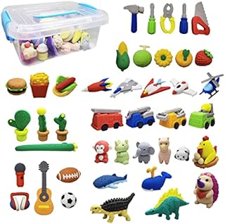42Pcs Animal Fruit Vehicle Pencil Dessert Erasers Bulk Kids Take Apart Food Puzzle Eraser Toys Pull Apart Fun Erasers for Party Favors, Classroom Rewards Prizes, Carnival Gifts and School Supplies