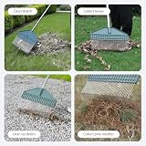 YEELOR Grabie do trawnika, grabie na liście, grabie ogrodowe z główką 43 cm, uchwyt ze stali nierdzewnej 168 cm, na podwórko, trawnik, krzew, grządki ogrodowe, domek dla drobiu