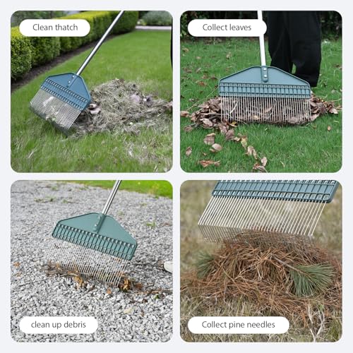 YEELOR Rasenrechen mit 66 Zoll verstellbarem Stiel, 17 Zoll breiter langlebiger Rasenrechen, ideal für Garten, Hof und Rasen, zum Entfernen von Stroh, Kiefernnadeln, Kletten und Eicheln