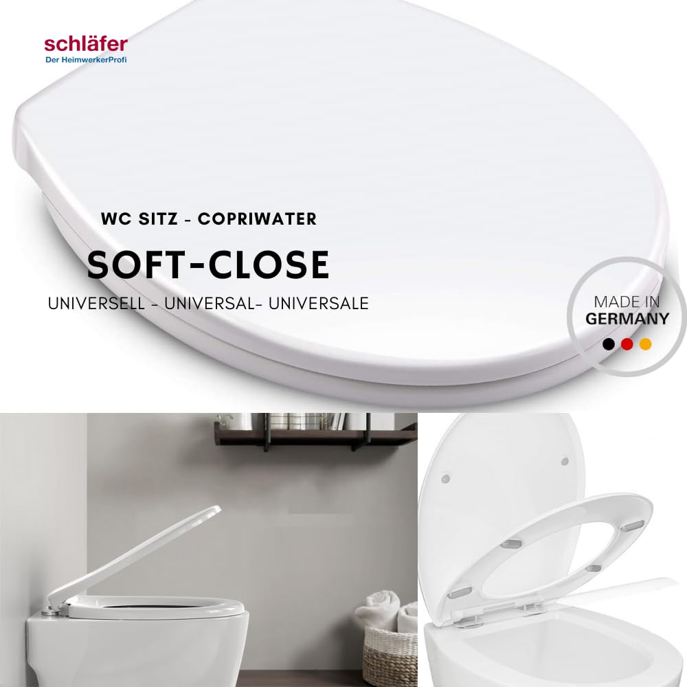 Schläfer 4664101 | Copriwater Soft Close universale, chiusura ammortizzata, Sedile Wc fissaggio Quick-Release Sgancio Rapido regolable, Termoidurente Bianco