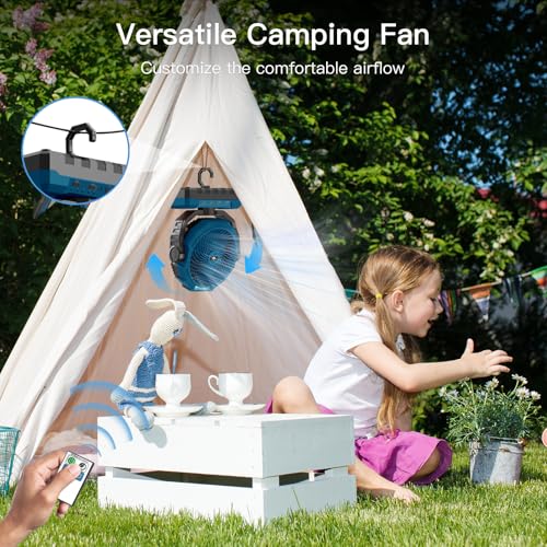 Image of FRIZCOL 3-in-1 Camping Fan - Portable Fans Rechargeable - 24000mAh Battery Powered Fan with Light for Indoor, Outdoor, Tent, Travel, Fishing, Jobsite, Gifts for Men Dad Him - Blue
