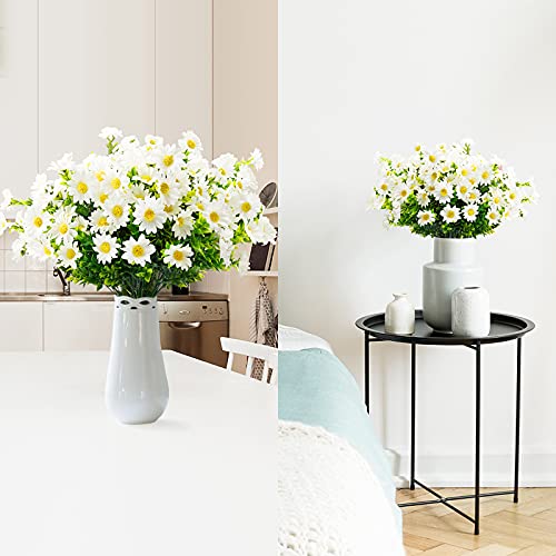 Aufind 12 Bundles Artificial Daisies Flowers Outdoor Fake Plants White Gerber Daisy Fake Foliage Greenery Faux Plants For Graves Hanging Outside Planter Window Box Wedding Decoration #TOP7